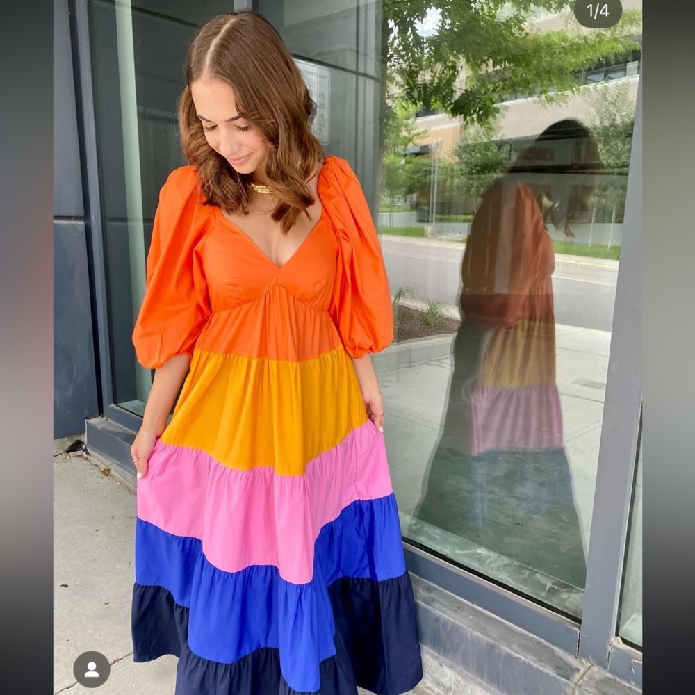 FARM Rio Orange Yellow Tiered Maxi Sundress XXS - Picture 7 of 16